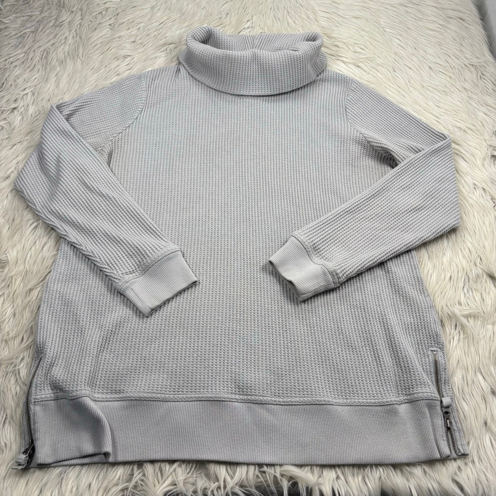 L.L. Bean Women's XL Gray Cowl Neck Waffle Knit Tunic Zipper Hem Cozycore Lounge